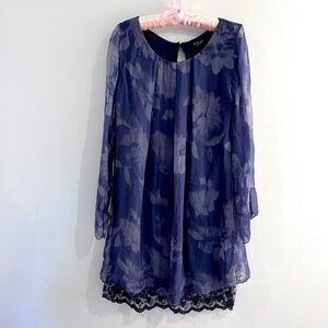 - H Trend Women’s 100%Silk Blue Floral Lined Lace Back and Hem Midi Dress …